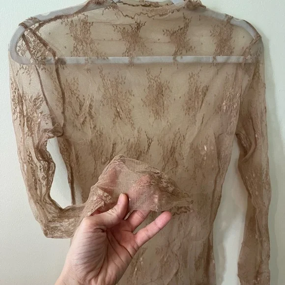 Elegant Sheer Lace Top - Tan - Picture 3 of 3